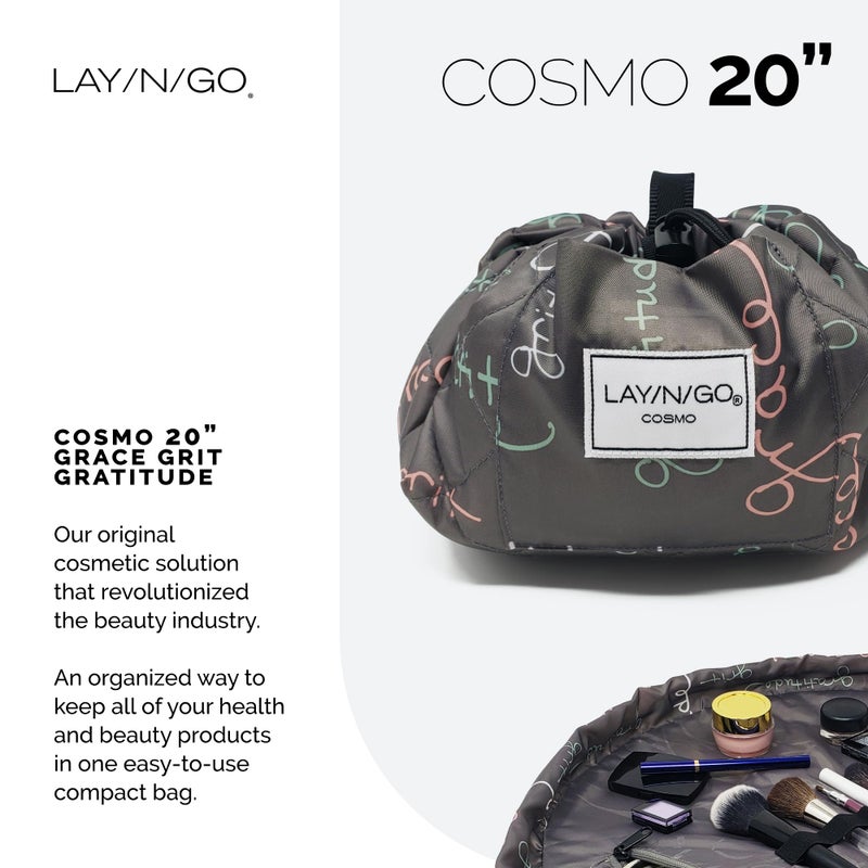 Lay-n-Go Cosmo Drawstring Cosmetic & Makeup Bag Organizer - Portable Drawstring Makeup Bag w/Zipper Pocket & More - Durable  Machine Washable Toiletry Bag for Travel (20""  Grit Grace Gratitude) - Image 2